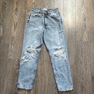 Zara Gray Ankle Cropped Jeans with Distressed Details